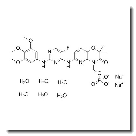 2H-Pyrido[3,2-b]-1,4-oxazin-3(4H)-one, 6-[[5-fluoro-2-[(3,4,5-trimethoxyphenyl)amino]-4-pyrimidinyl]amino]-2,2-dimethyl-4-[(phosphonooxy)methyl]-, disodium salt, hexahydrate CAS 914295-16-2