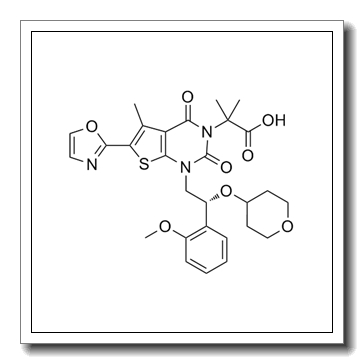 2-{1-[(2R)-2-(2-Methoxyphenyl)-2-(tetrahydro-2H-pyran-4-yloxy)ethyl]-5-methyl-6-(1,3-oxazol-2-yl)-2,4-dioxo-1,4-dihydrothieno[2,3-d]pyrimidin-3(2H)-yl}-2-methylpropanoic acid CAS 1434635-54-7