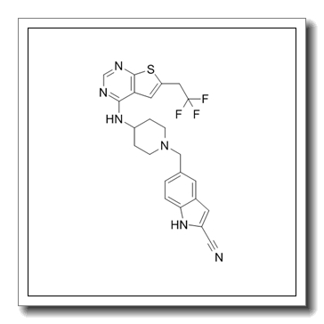 5-[(4-{[6-(2,2,2-trifluoroethyl)thieno[2,3-d]pyrimidin-4-yl]amino}piperidin-1-yl)methyl]-1H-indole-2-carbonitrile CAS 1628316-74-4