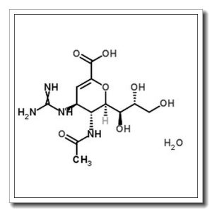 (6R)-5-Acetamido-2,6-anhydro-4-carbamimidamido-3,4,5-trideoxy-6-[(1R,2R)-1,2,3-trihydroxypropyl]-L-threo-hex-2-enonic acid hydrate (1:1)