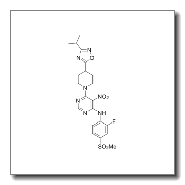 N-(2-fluoro-4-methylsulfonylphenyl)-5-nitro-6-[4-(3-propan-2-yl-1,2,4-oxadiazol-5-yl)piperidin-1-yl]pyrimidin-4-amine CAS 733750-99-7