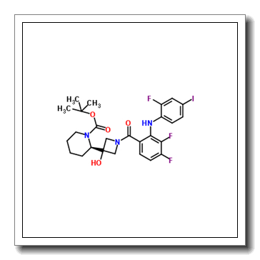 2-Methyl-2-propanyl (2R)-2-(1-{3,4-difluoro-2-[(2-fluoro-4-iodophenyl)amino]benzoyl}-3-hydroxy-3-azetidinyl)-1-piperidinecarboxylate CAS 934665-56-2